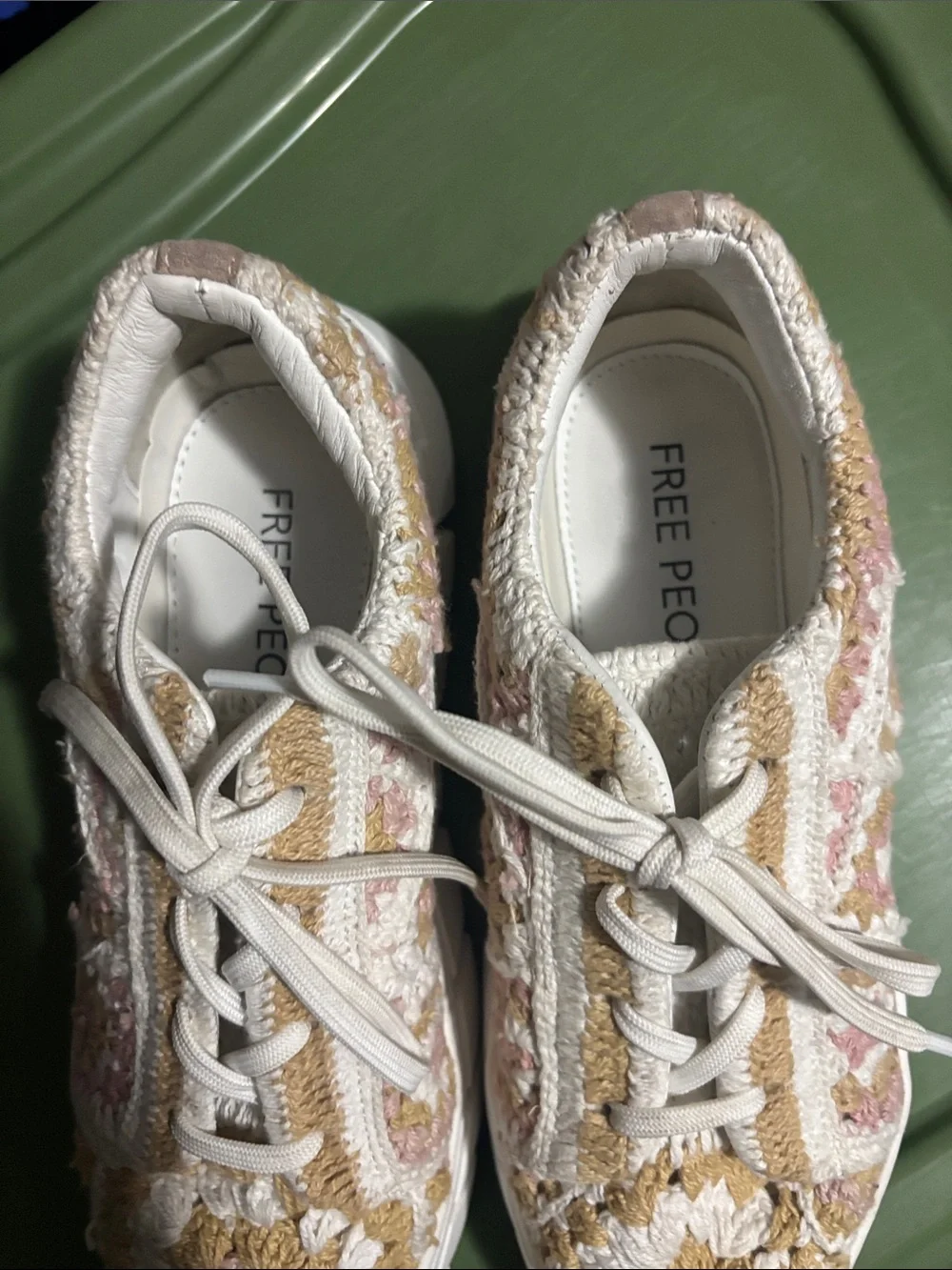 Free People Catch Me Uf You Can Crochet Knit Lace-Up Sneakers in Cream and Blush